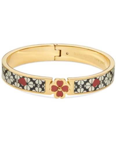 Kate Spade Gold-tone Spade Flower Printed Bangle Bracelet In White