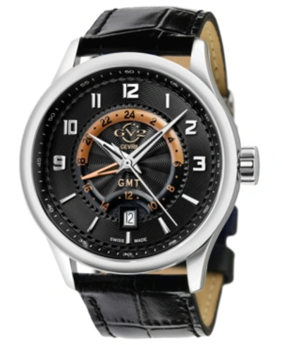 Gevril Men's Giromondo Swiss Quartz Black Leather Strap Watch 42mm