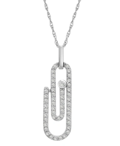 Wrapped Diamond Paperclip Pendant Necklace (1/3 Ct. T.w.) In 14k White Gold, 18" + 2" Extender, Created For