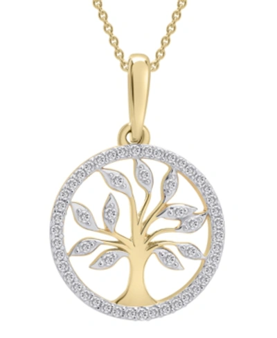 Wrapped Diamond Tree 20" Pendant Necklace (1/10 Ct. T.w.) In 14k Yellow Or Rose Gold, Created For Macy's In Yellow Gold