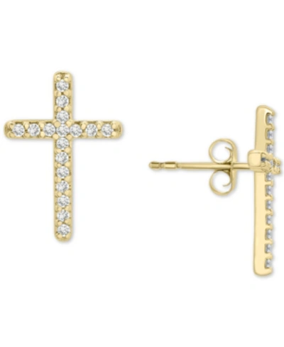 Wrapped Diamond Cross Stud Earrings (1/10 Ct. T.w.) In 14k Gold Or 14k White Gold, Created For Macy's In Yellow Gold