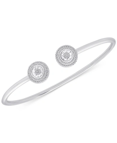 Wrapped Diamond Halo Cuff Bangle Bracelet (1/4 Ct. T.w.) In Sterling Silver, Created For Macy's