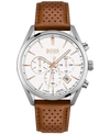 Hugo Boss White-dial Chronograph Watch With Perforated Leather Strap Men's Watches In Silver