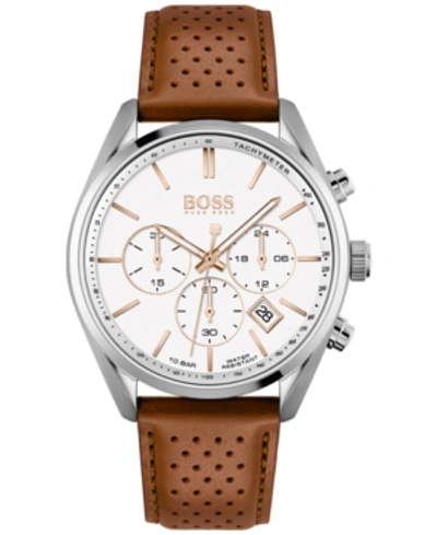 Hugo Boss Chronograph Watch With White Dial And Perforated Leather Strap Men's Watches In Assorted-pre-pack