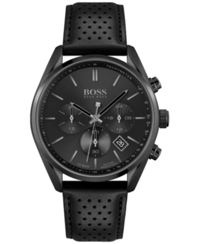 Hugo Boss Men's Chronograph Champion Black Perforated Leather Strap Watch 44mm