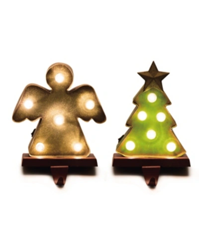 Glitzhome Marquee Led Angel Tree Stocking Holder Set Of 2 In Multi