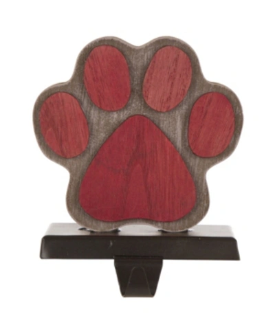 Glitzhome 6.30" H Wooden Paw Stocking Holder In Red