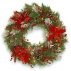 National Tree Company 30" Decorative Collection Tartan Plaid Wreath With Cones Red Berries & Poinsettias 100 Warmwhite Bat In Green