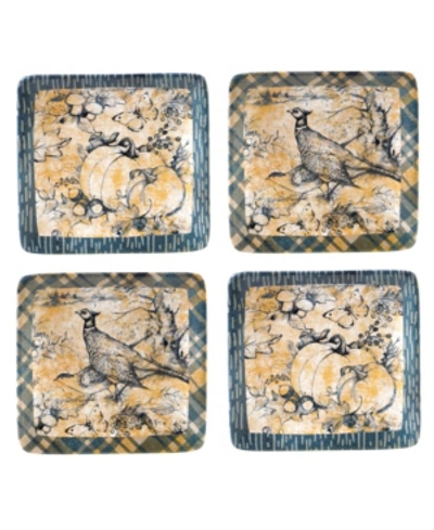 Certified International Harvest Gatherings Set Of 4 Canape Plates In Blue
