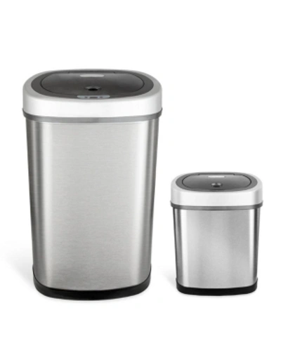 Nine Stars Group Usa Inc Rectangular Motion Sensor Trash Can Combination Set In Silver Tone