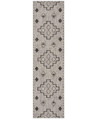 Safavieh Courtyard Cy8533 Grey And Black 2'3" X 14' Runner Outdoor Area Rug In Gray