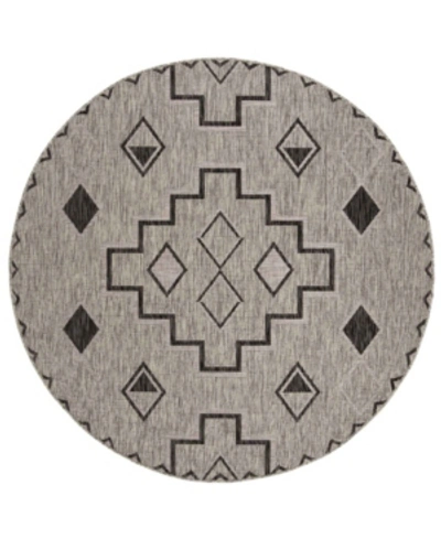 Safavieh Courtyard Cy8533 Gray And Black 6'7" X 6'7" Round Outdoor Area Rug