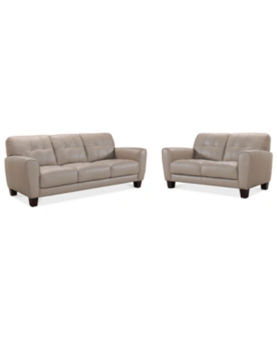 Furniture Kaleb 84" Tufted Leather Sofa And 61" Loveseat Set, Created For Macy's In Greige