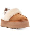 Ugg Platform Mules Made Of Camel-colored Leather With Faux Fur And Elastic Back In Brown