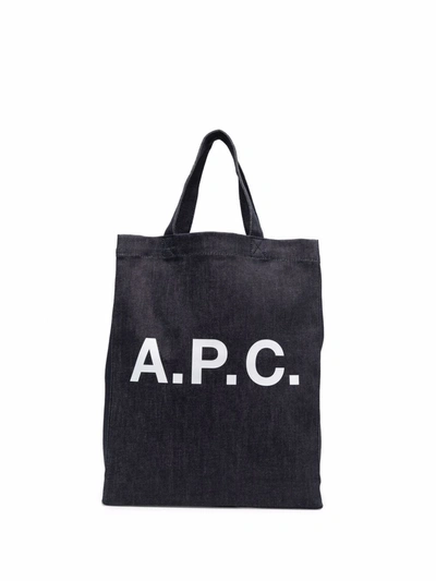 Apc Denim Logo Tote In Blue