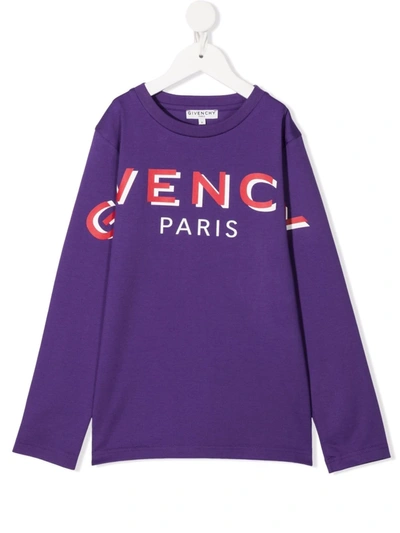 Givenchy Kids' Logo-print Long-sleeve T-shirt In Purple