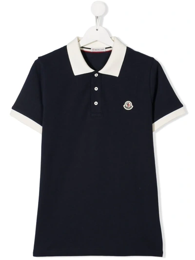 Moncler Kids' Short-sleeve Cotton Polo Shirt In Blue