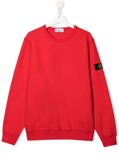 Stone Island Junior Teen Logo-patch Sleeve Sweatshirt In Red