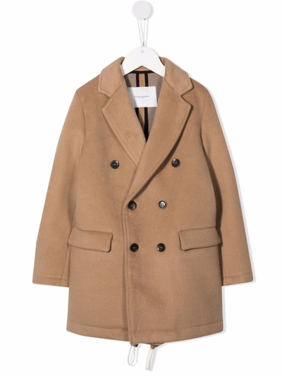 Paolo Pecora Kids' Notched-lapels Midi Double-breasted Coat In Beige