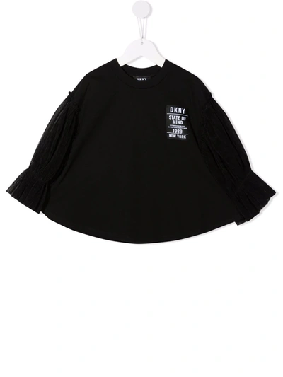 Dkny Kids' Tulle-sleeved Jumper In Black