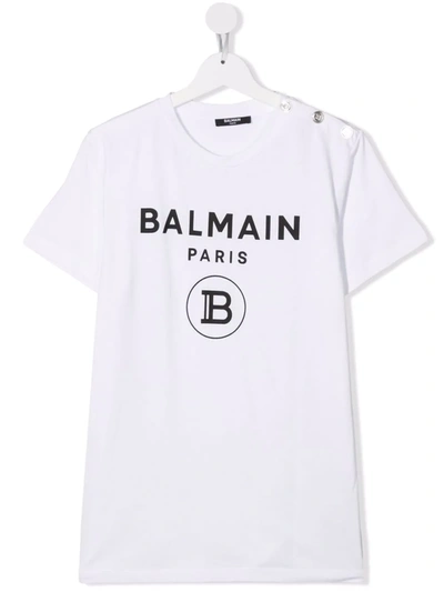 Balmain Teen Logo-print Cotton T-shirt In Weiss