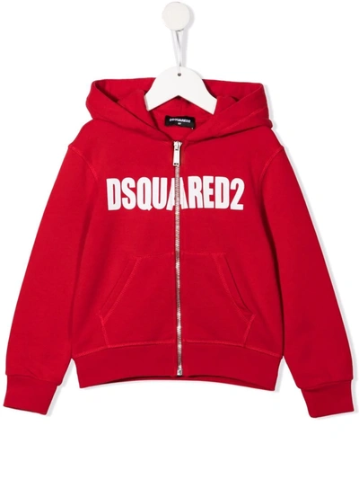Dsquared2 Logo-print Zip-up Hoodie In Rosso
