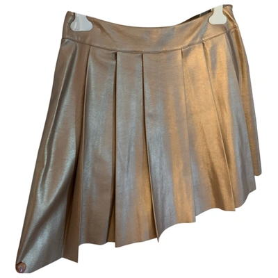 Pre-owned Guess Vegan Leather Mid-length Skirt In Gold