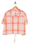 ABOUND PLAID BUTTON FRONT CROPPED SHIRT