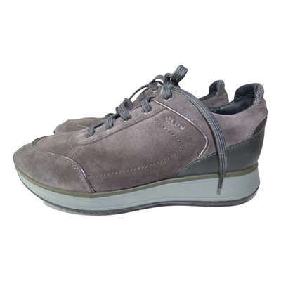 Pre-owned Geox Leather Trainers In Grey