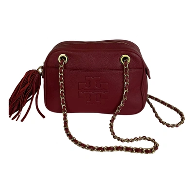 Pre-owned Tory Burch Leather Crossbody Bag In Burgundy