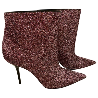 Pre-owned Saint Laurent Glitter Ankle Boots In Pink