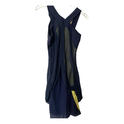 Pre-owned Dondup Silk Mid-length Dress In Navy