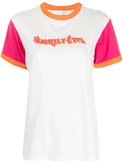 Natasha Zinko Slightly Evil Colour Block T-shirt In White/orange/pink