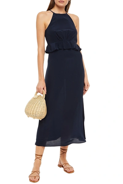 knee length dresses for ladies Plus Size Puffy Cap 3/Sleeves Wrap Peplum Midi Dresses with Bow Waist main image 1