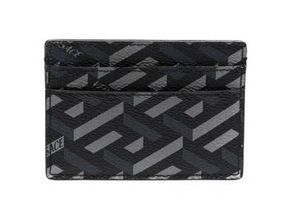 Versace Graphic Cardholder In Grey