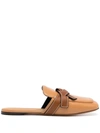 Loewe Gate Two-tone Topstitched Leather Slippers In Brown