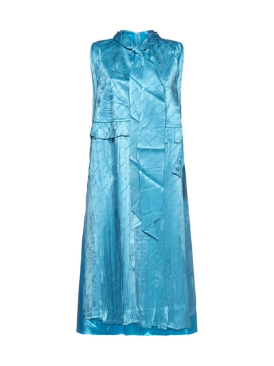 Balenciaga Pussy-bow Crinkled Silk-jacquard Midi Dress In Light Blue