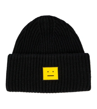 Acne Studios Face-patch Wool Beanie In Black