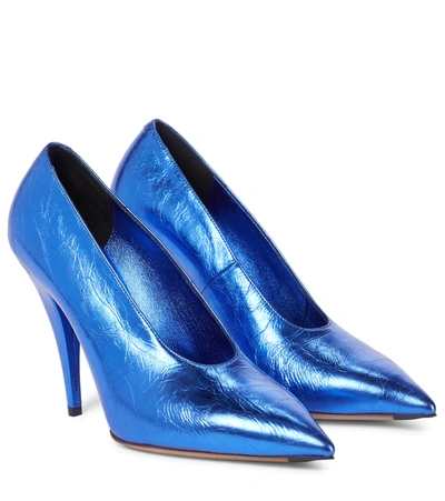 Dries Van Noten Metallic Leather Pumps In Blue