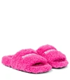 Balenciaga Furry Logo-embroidered Faux Shearling Slides In Pink/white/blu