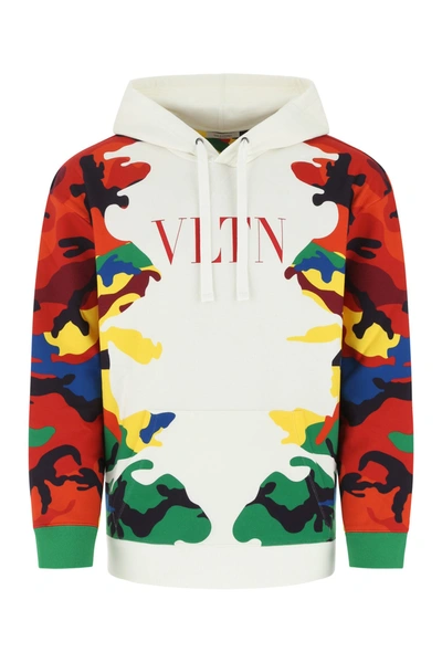 Valentino Vltn Cotton-blend Jersey Hooded Sweatshirt In White