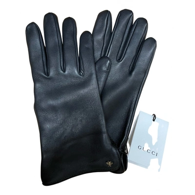 Pre-owned Gucci Leather Gloves In Black