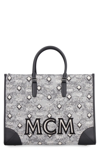 Mcm Womens Grey Monogram Large Jacquard Tote Bag In Grey/silver