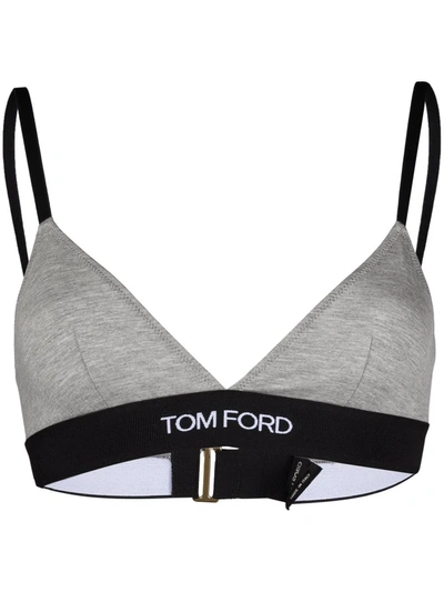 Tom Ford Logo平纹针织三角文胸 In Grey