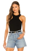 Agolde Black Organic Cotton Bea Cutaway Tank Top In Black