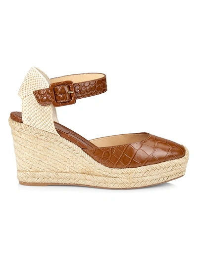 Christian Louboutin Amelina Croc-embossed Leather Espadrille Wedges In Biscotto