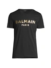 BALMAIN MEN'S SILVER METALLIC LOGO COTTON T-SHIRT,400014372326