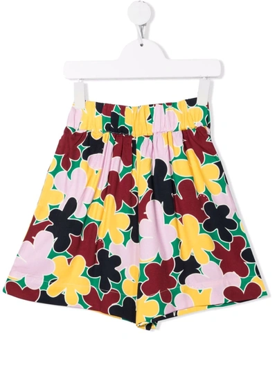 Marni Kids' Floral-print High-waisted Shorts In Green