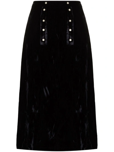 Batsheva Suffrage Velvet Midi Skirt In Black