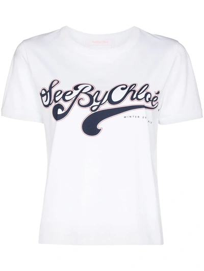 See By Chloé Sbc Cn Ss Sbc Logo T-shirt Wht In White,blue